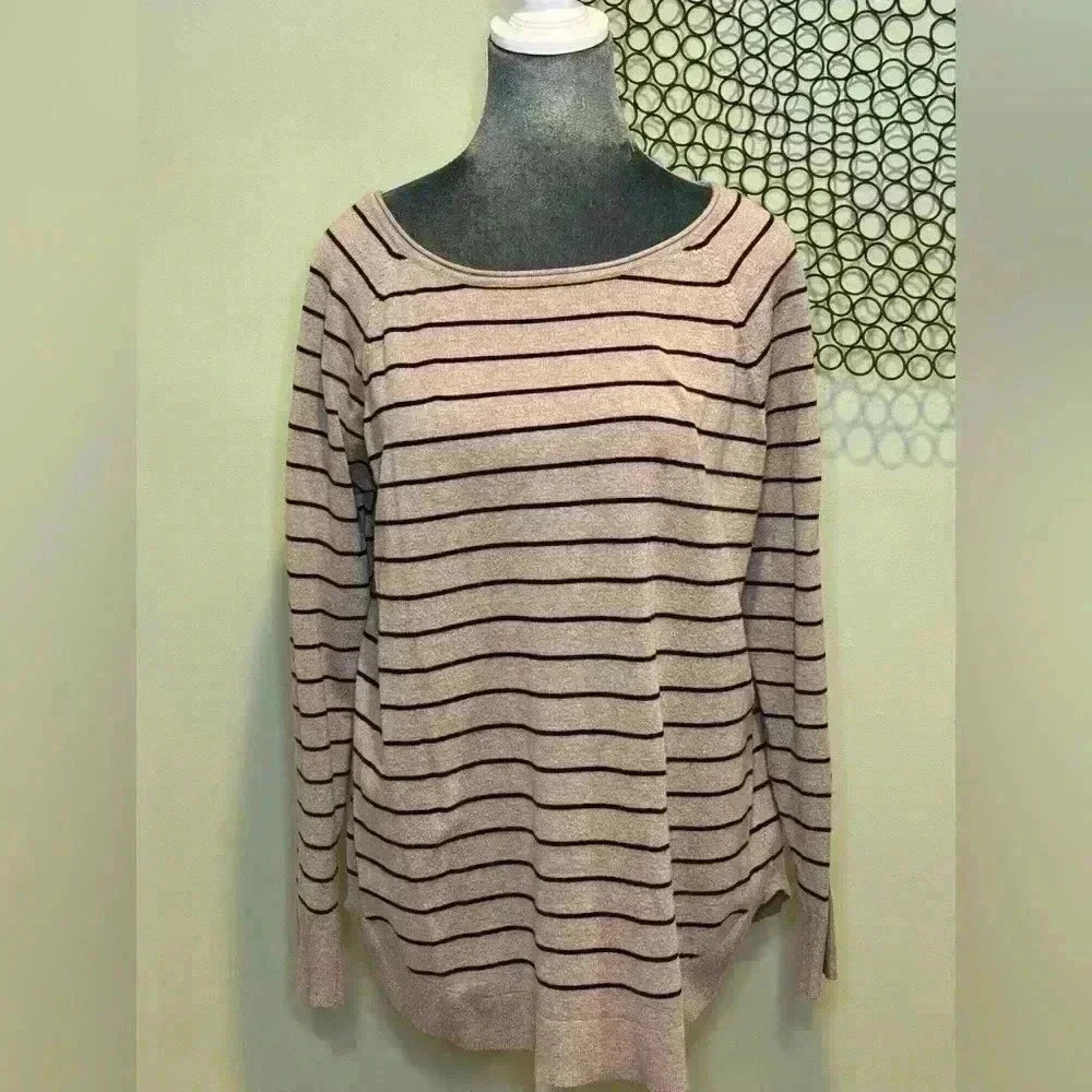 Pink Clover Tan Black Stripe Boatneck Sweater – Size XL